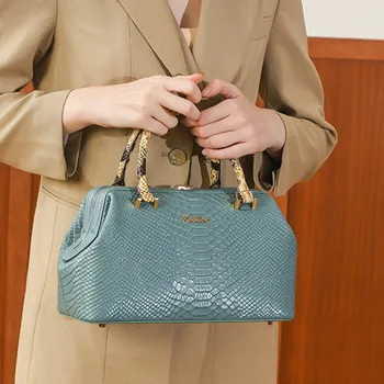 Дамски чанти от крокодилска кожа, луксозна модна марка дамски чанти-тоут, светло синята, за крайградски пътувания, преносими чанти-незабавни посланици през рамо