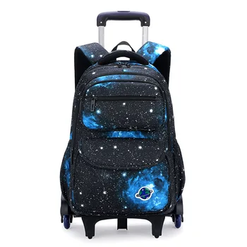 Детски училищни чанти-колички с принтом космически небето, подвижни раници на колела за момчета, детски багаж чанта за количка, ученически чанти mochila