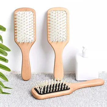 Дървена масажна четка за коса, антистатик фризьорски гребен, здрава здравословна бамбук четка за коса, професионални грижи за кожата на главата, четки от естествен дървен