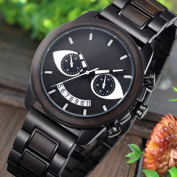 Дървени ръчни часовници за мъже, модни стоманени, дървени многофункционален часовник, кварцов часовник mannen, модерен мъжки часовник от абанос с смайликами, uhr herren