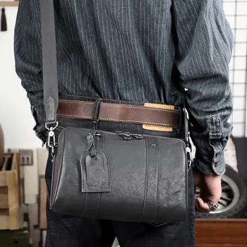 Ежедневни мъжки чанти от естествена кожа ръчно изработени от телешка кожа, чанта през рамо, чанта-месинджър, пътна чанта за мъже