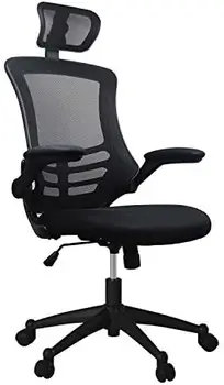 Ергономичен офис стол с висока облегалка, офис стол за управител от окото на материал с регулируема облегалката за глава и откидными подлакътници, черна