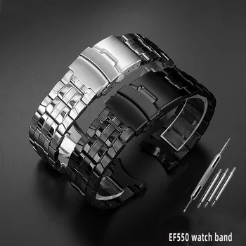 За Casio EF-550 каишка за часовник от неръждаема стомана 22 мм, сребърна каишка, гривна с катарама, метална каишка, bolus