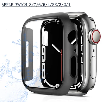 Закалено Стъкло + калъф За Apple Watch 8 7 44 мм 40 мм 42 мм 38 мм PC броня Защитен Калъф за екрана iWatch series 6 5 se 4 3 41 мм 45 мм