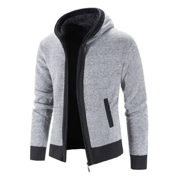Зимни мъжки жилетки, пуловери, висококачествен кадифе, с дебелина на топло трико, пуловер, палто, мъжки монофонични жилетка с качулка, якета 3XL