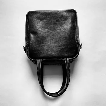 Квадратна чанта от естествена кожа, ретро, черна преносима малка чанта през рамо