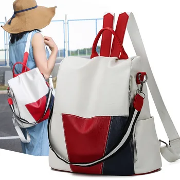 Кожени женски раница със система против кражба модерен шевове, многофункционални пътни чанти за момичета, женски училищни чанти голям капацитет