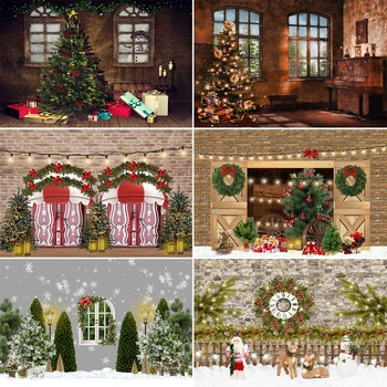 Коледен фон за снимки прозорец в гората Коледни елхи камина Декор за вашето семейно парти детски портрета фон за фото студио