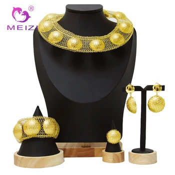Комплект бижута от злато Дубай, елегантна гривна, пръстен, бижута за жени, аксесоари за сватбени партита, обеци и огърлица, подарък