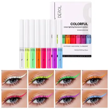 Комплект дръжки за очна линия на очите 8 цвята, флуоресцентно гладка цветна блестяща очна линия, бързосъхнеща водорастворимая луминесцентна козметика