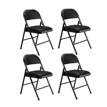 Комплект от 4 сгъваеми столове Vebreda с тапицирана седалка, обитым кърпа, метална рамка за домашния офис, черен