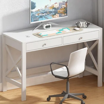 Компютърна маса ChooChoo за домашния офис, модерен прост 40-инчов бяла маса с чекмеджета, тоалетка за грим