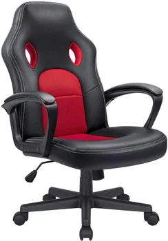 Компютърно игралното стол от изкуствена кожа, офис маса, стол с лумбална опора, червен