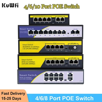 Комутатор KuWFi POE 48V Мрежа за Интелигентни Ethernet switch Подкрепа IEEE802.3AF/AT IEEE802.1d за IP камери/Безжична точка за достъп/POE Camer