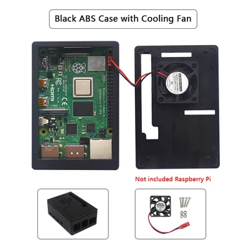 Корпус от ABS-пластмаса Raspberry Pi 4 Model B, черна пластмасова защитна кутия с охлаждащ вентилатор за Raspberry Pi 4, свалящ се