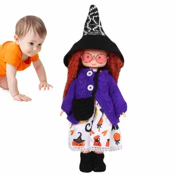 Кукла-вещица за Хелоуин, детски празници настолни играчка-вещица в очила, красиви играчки-магьосници за маса декорация, кукла-вещица за