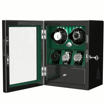 Кутия за навиване на 2 часа Автоматична кутия за съхранение на часа с 3 щанд-притежатели За съхранение в гардероба - Зелен