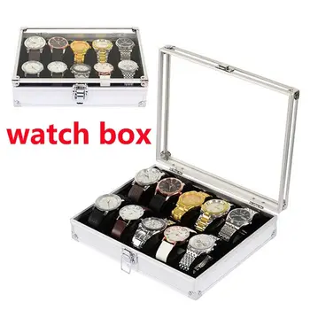 Луксозен алуминиев 12 слотове окото Кутия за съхранение на ковчег за бижута Корпус ръчен часовник Гривна Дисплей Титуляр за часа Кутия за часовници