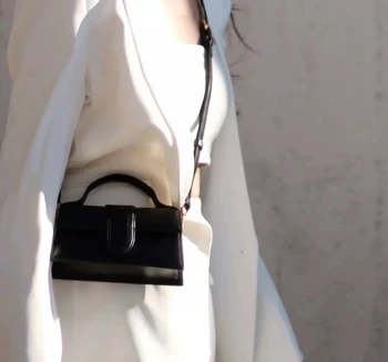 Малка квадратна чанта с панти капак от естествена кожа, висококачествен универсален преносим диагонално чанта през рамо, модерна чанта на едно рамо под мишниците