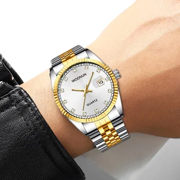 Модерен бизнес часовници, мъжки луксозни златни часовници с диаманти, водоустойчив кварцов мъжки ръчен часовник от неръждаема стомана Relogio Masculino