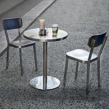 Модерен потребителска маса за хранене, стол, кафе, стол с облегалка от неръждаема стомана, уличен iron метален стол, мебел за почивка Sillas Comedores