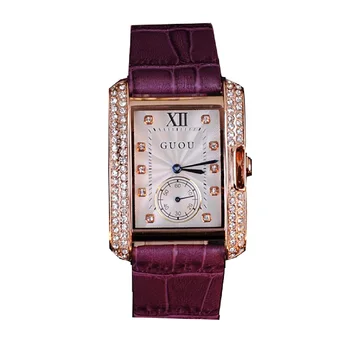 Модерен ръчен часовник Guou от пионер лидер марка, високо качество дамски часовници от естествена кожа, модерен английски стил, с големи размери, най-новите модели