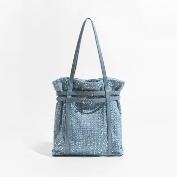 Модни дамски дънкови чанти през рамо с пайети, колани, малка чанта-тоут, дизайнерски дамски чанти, ежедневни портмонета за купувачи, Y2K, женската чанта 2023