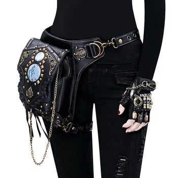 Модни Поясная чанта, Нова чанта в стил Steampunk с Наклон Чрез Едно рамо, Чанта на Верига, Дамски Поясная Чанта, Мъжка Тенденция чанта за краката, Чанта, портфейл