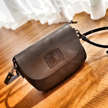 Модни реколта дамски малка чанта ръчна изработка от естествена кожа, ежедневни дамски чанта-месинджър от естествена телешка кожа, ежедневни чанти-месинджър почивен ден