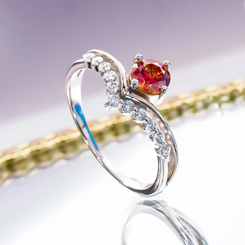 Модно червен пръстен с высокоуглеродистым диамантен пръстен от 100% 925 сребро, покрити с платина, за жени, за сватбена вечеря, за годеж, изискани бижута