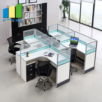 Модулни мебели за конферентни зали, Стъклени маси и работни станции за офис на 6-ма души