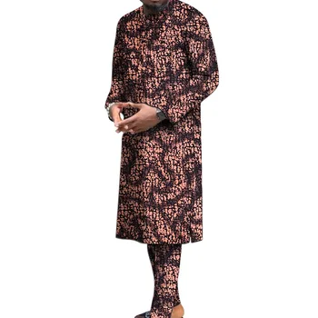 Мъжки комплект от полиестер с принтом в нигерия стил, риза с дълъг ръкав + панталони, африка традиционните мъжки сватбена/вечерен костюм на младоженеца