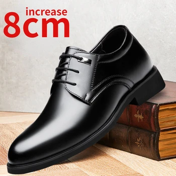 Мъжки модел обувки, увеличаване на растежа на 6-8 см, бизнес костюм, ежедневни кожени обувки, които асансьор, Дерби, сватбени обувки за булката, мъжки