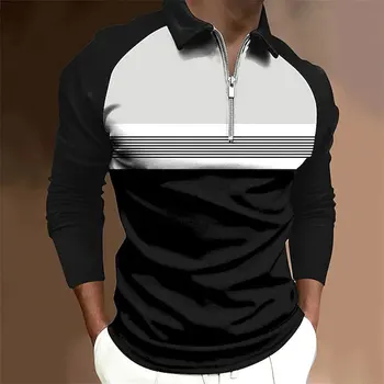 Мъжките тениски с 3D принтом райе с дълъг ръкав и графичен принтом, ежедневни мъжки дрехи джоб с ревери, пролетно-есенни блузи