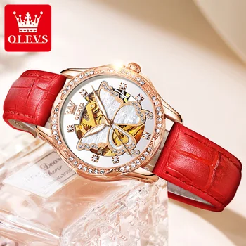 Най-добрата марка на луксозни OLEVS 6622 напълно автоматични механични луксозни дамски часовник с керамика каишка водоустойчив модерен ръчен часовник