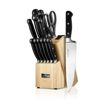 Немски набор от прибори за хранене от неръждаема стомана - универсален кухненски точност набор от ножове с дървен блок, който е идеален за рязане, шинковки, раздробяване