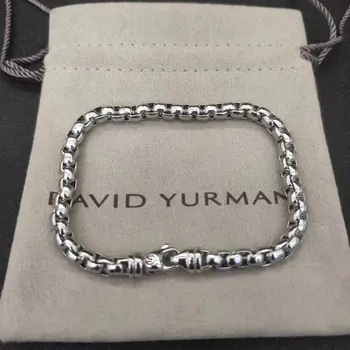 Нов гривна David Yurman с верига-коробочкой 5 мм от сребро С ПАВЕ От черни диаманти