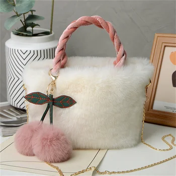 Нова дамски плюшен чанта, модерен сладка череша чанта, в есенно-зимната плюшен чанта през рамо дамски чанти-тоут