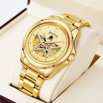 Нови мъжки часовник Автоматичен механичен часовник ръчен часовник Gold skeleton Ретро мъжки часовници Най-добрата марка Луксозни Часовници мъжки часовници