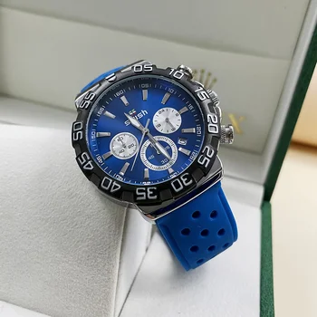Нови сини мъжки часовници с хронограф, луксозни спортни часовници, водоустойчиви 24 часа, Relogio Masculino, каишка силикон, военни часовници