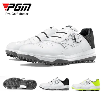 Обувки за голф PGM, мъжка кожа водоустойчив обувки за голф, обувки с въртящи се шнурками, устойчива на плъзгане, спортни обувки