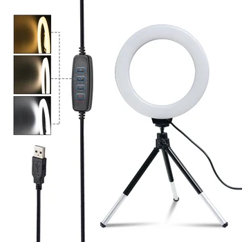 Околовръстен лампа 16 см 6 см с поставка за статив, Usb зареждане, led лампа за селфи с регулируема яркост, светлина за снимки за фото студио