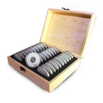 Окото Кутия за събиране на възпоменателни монети от Дървена кутия за съхранение на 2025303540 мм Универсален износостойкое вътрешен пръстен Чудесна защита