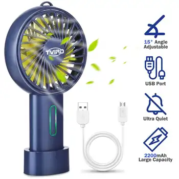 Портативен ръчен вентилатор без звук USB зареждане 2000 mah електрически вентилатор с 3 скорости, регулируема мини вентилатор за пътуване на открито, тенис на вентилатор за домашен офис