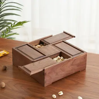 Порцеланова кутия от черен орех с няколко съкровище, квадратна кутия за съхранение на продукти във всекидневната, богат на функции кутия за бонбони, кутия за съхранение на закуски