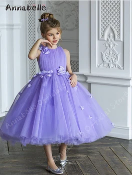 Принцеса рокля за момичета Анабел, детско рокля трапецовидна форма за рожден ден, без ръкави рокля с цветя модел за модерен елегантни сватбени партита