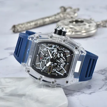 Прозрачни панели, RM, светещи мултифункционален мъжки часовник-доброто на марката луксозни, автоматични часовници, кристал, качество AAA, мъжки часовник