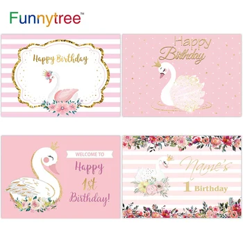 Розов фон с образа на лебед Funnytree Честит рожден ден на Baby Shower, посрещане на новороденото, фотобудка, за партита, декор за фотосесия