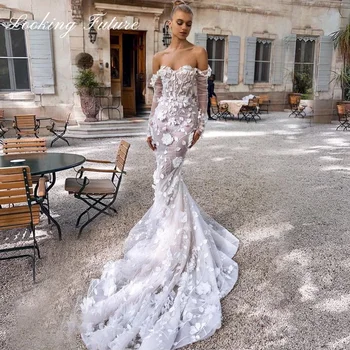 Сватбена рокля с 3D кружевными апликации 