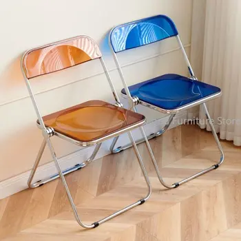 Сгъваем стол за хранене в Северна Европа, домакински минималистичен модерен магазин за дрехи, стол с облегалка, акрилни INS Прозрачен стол за снимки